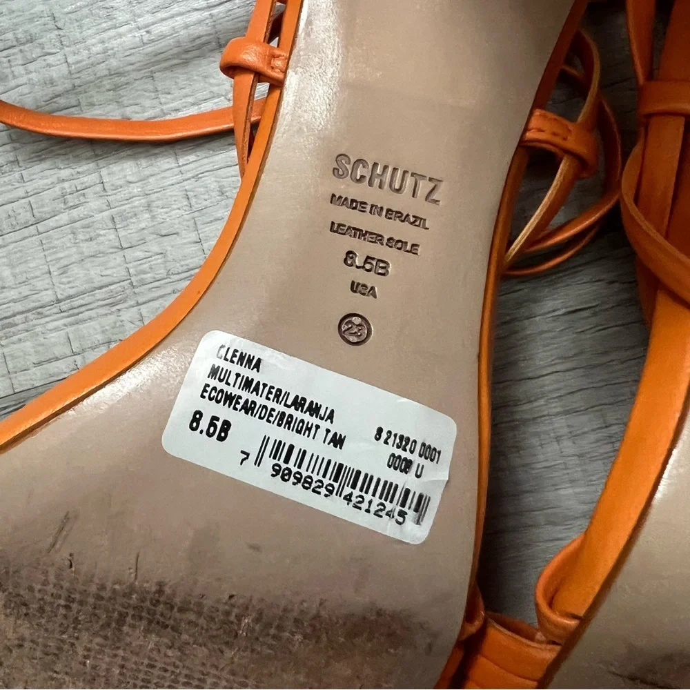 SCHUTZ Glenna Ankle Tie Sandal Bright Tangerine Orange Wrap Block Heel 8.5